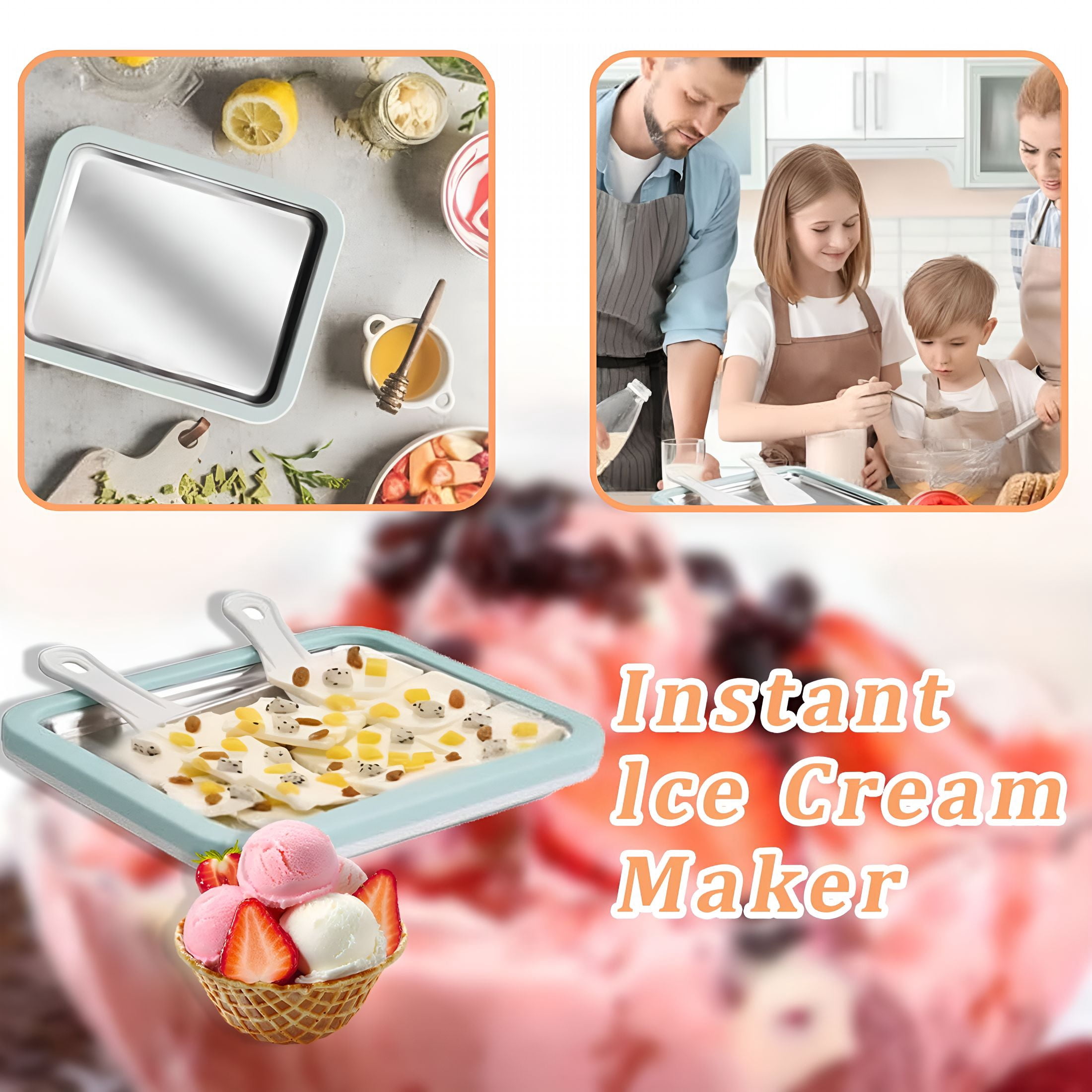 ACDANC Rolled Ice Cream Maker Kit,Frozen Yoghurt Plate Mini Freezer Kit with 2 Scrapers,Diy Homemade Ice Cream Tray,Yogurt,Sorbet,Fun Family Activity for Kids,Food-Grade Stainless Steel