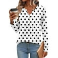 thumbnail image 2 of Long Sleeve Shirts for Women V Neck Casual Tops Button Polka Point Pleated Tops Loose Fit Fashion Shirts Outfits S-2XL, 2 of 5