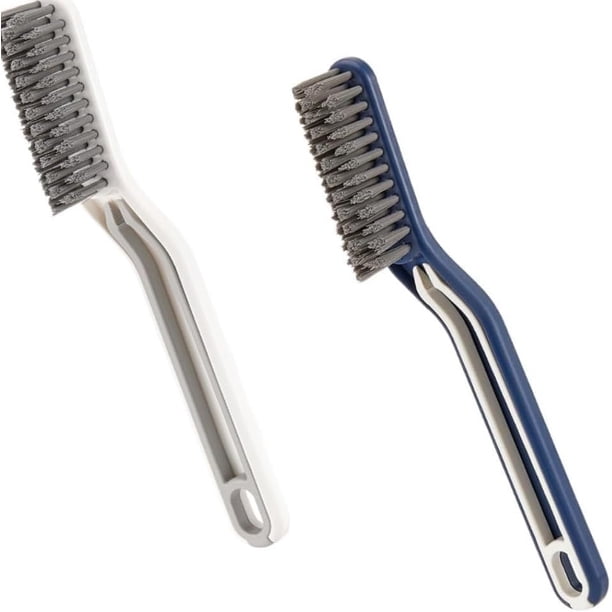 2 en 1 Cepillo de Costura de Piso Multifuncional, Cepillo de Limpieza Duro de Tipo V con Acortar, Cepillo de Brecha Multifuncional para Baño, Costura de la Puerta Piso (Azul + Blanco)