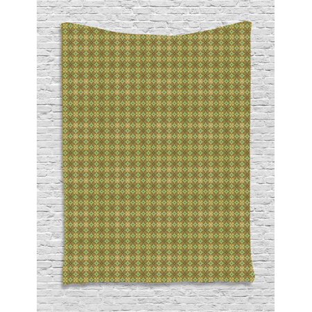 Earth Tones Tapestry Natural Colors Inspired Leaf Shapes With Symmetrical Rhombus And Flower Motifs Wall Hanging For Bedroom Living Room Dorm Decor