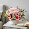 thumbnail image 6 of VVQ Artificial Flowers With Small Ceramic Vase, Fake Silk Variety Flower Balls Decoration Table Centerpiece, Plastic Potted for Home Office Party Wedding, Pink, 6 of 6