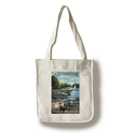 Lake Templene - Sturgis, Michigan - Pontoon Boats - Lantern Press Artwork (100% Cotton Tote Bag -