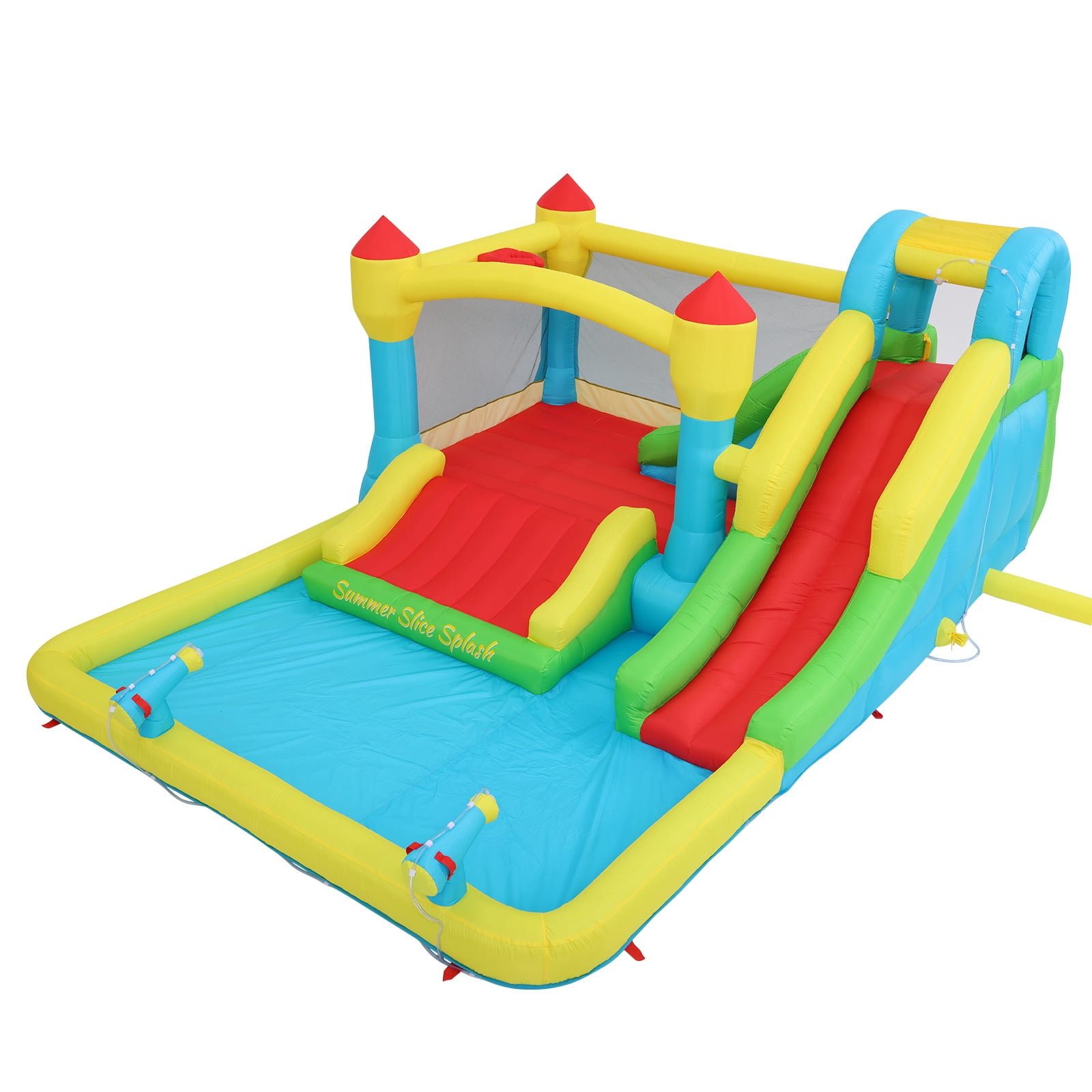 Funcid Inflatable Bounce House with 3 Slide Blower, Pool, Water Cannon, Climbing Wall, Basketball Hoop, Boxing, Wet & Dry, Suit for Indoor Outdoor, 187x133x80 Inch