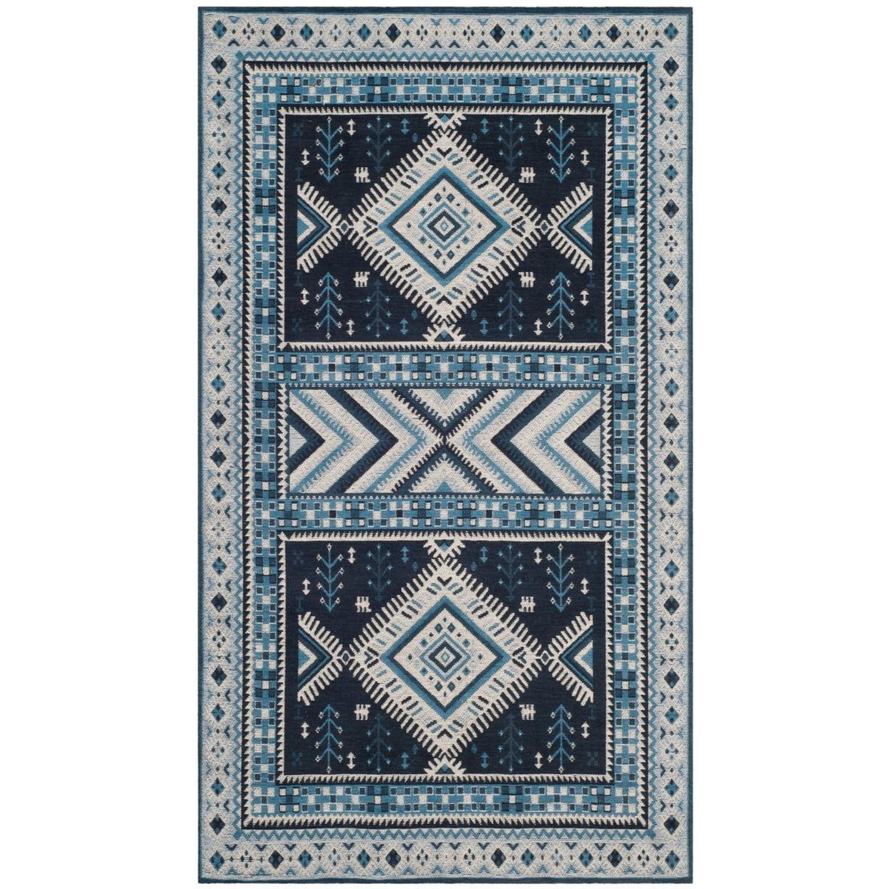 SAFAVIEH Classic Vintage Clarette Chevron Bordered Area Rug, Navy/Light Blue, 4' x 6'