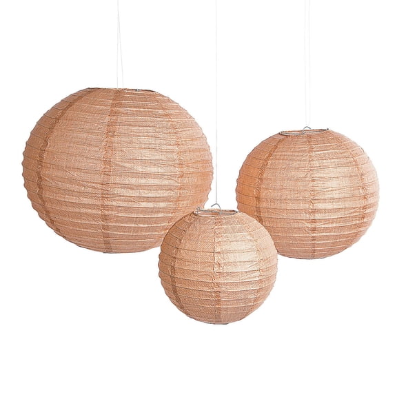 Burlap Print Paper Lantern Assort (6Pc) - Party Decor - 6 Pieces