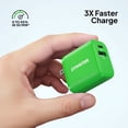 thumbnail image 3 of Powertek Neon Green Dual Port Wall Charger 20W USB-C PD + 18W USB-A Fast Charging Block for compatbile iPhone, Android, Tablets & USB Devices, Compact Travel Adapter, 3 of 5