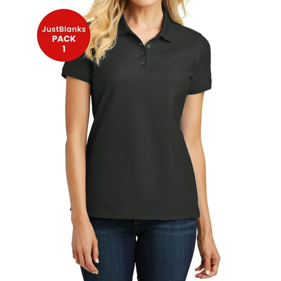 JustBlanks Ladies Core Classic Pique Polo 4 Button Placket with Dyed to Match Buttons