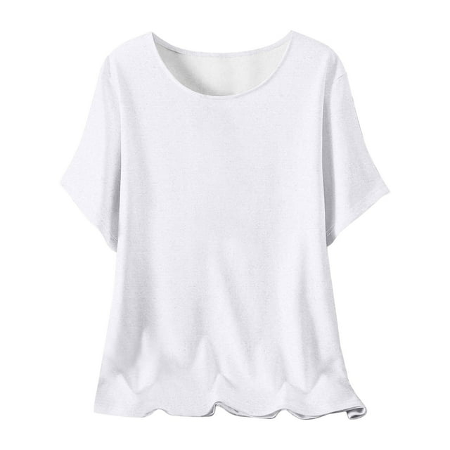Plebaso Hauts d'Été pour Femmes Manches Courtes Col Rond T-Shirts Confortables Blouses Amples pour Femmes