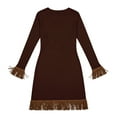thumbnail image 6 of YUGYXL Women's Ribbed Knit Tassel Dress Casual Crew Neck Long Sleeve Fringe Knee Length Dresses Going Out Vacation Outfits Coffee XXL, 6 of 6