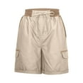 thumbnail image 3 of Gomelly Women Linen Shorts Summer Casual Cargo Solid Ladies Plus Size Home Bottoms Short Pants Khaki M, 3 of 7