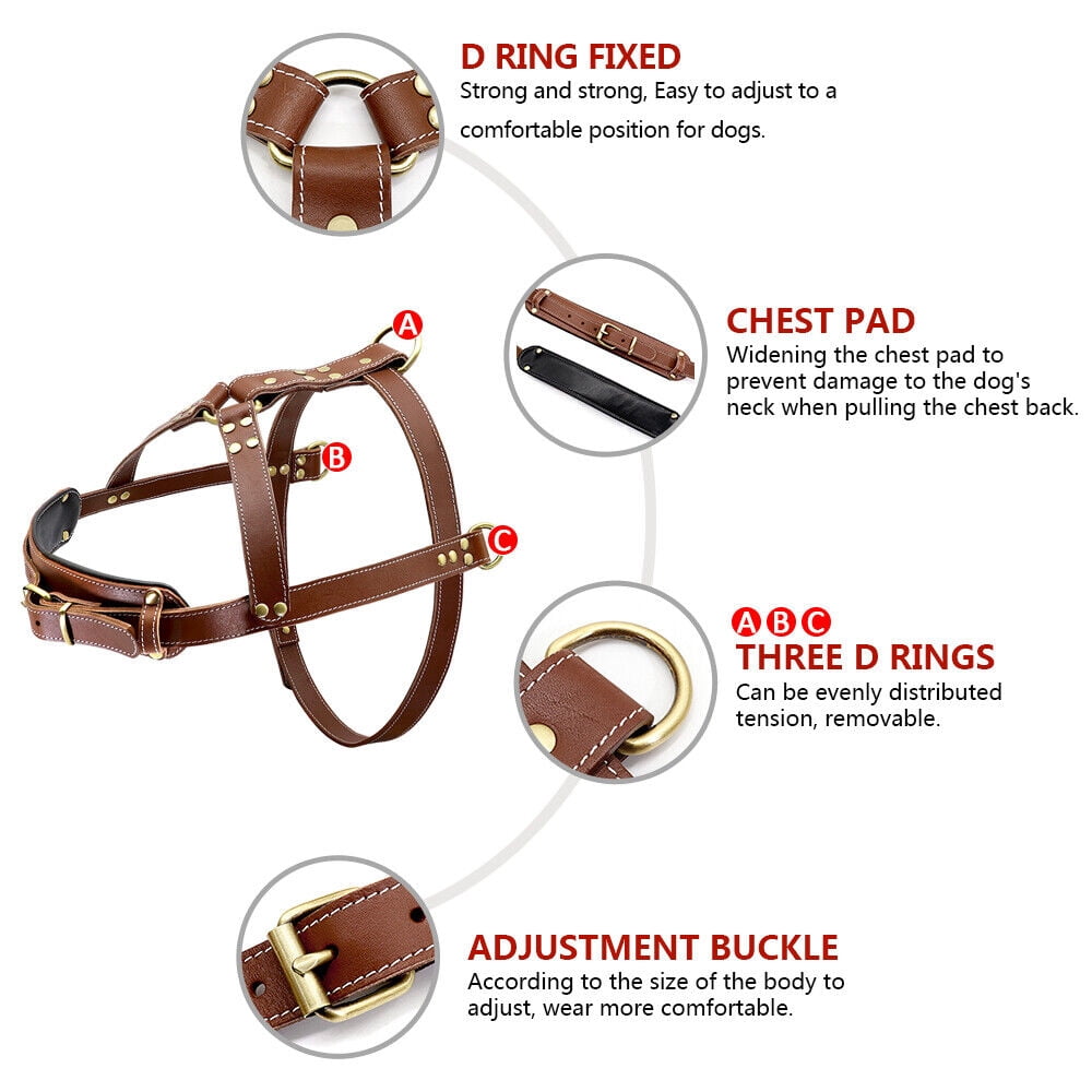 Didog Genuine Leather Dog Harness Strong Pulling Sledding Vest for Training Heavy Duty