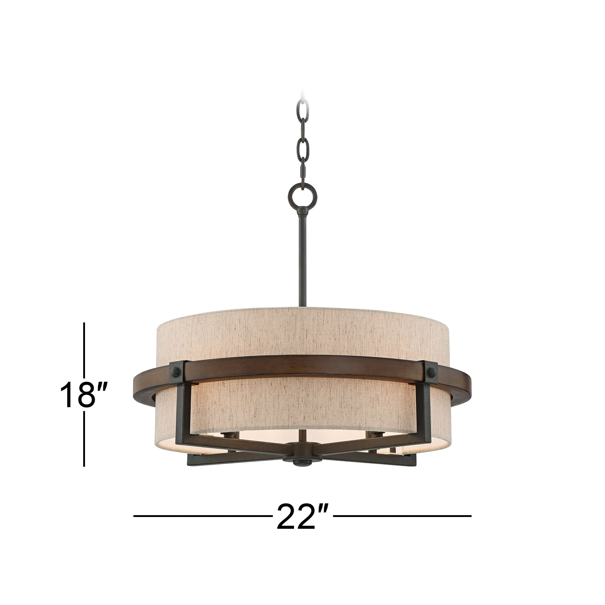 Possini Euro Design Castille Bronze Faux Wood Pendant Chandelier 22" Wide Farmhouse Rustic Tan Shade 4-Light Fixture for House