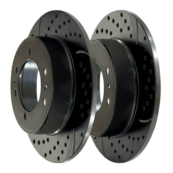 AutoShack Rear Drilled & Slotted Brake Rotors | Replacement For Chevrolet Silverado 1500 Tahoe Suburban 1500 GMC Sierra 1500 Yukon XL Cadillac Escalade | Black E-Coated | 2-PC Set | NightGuard