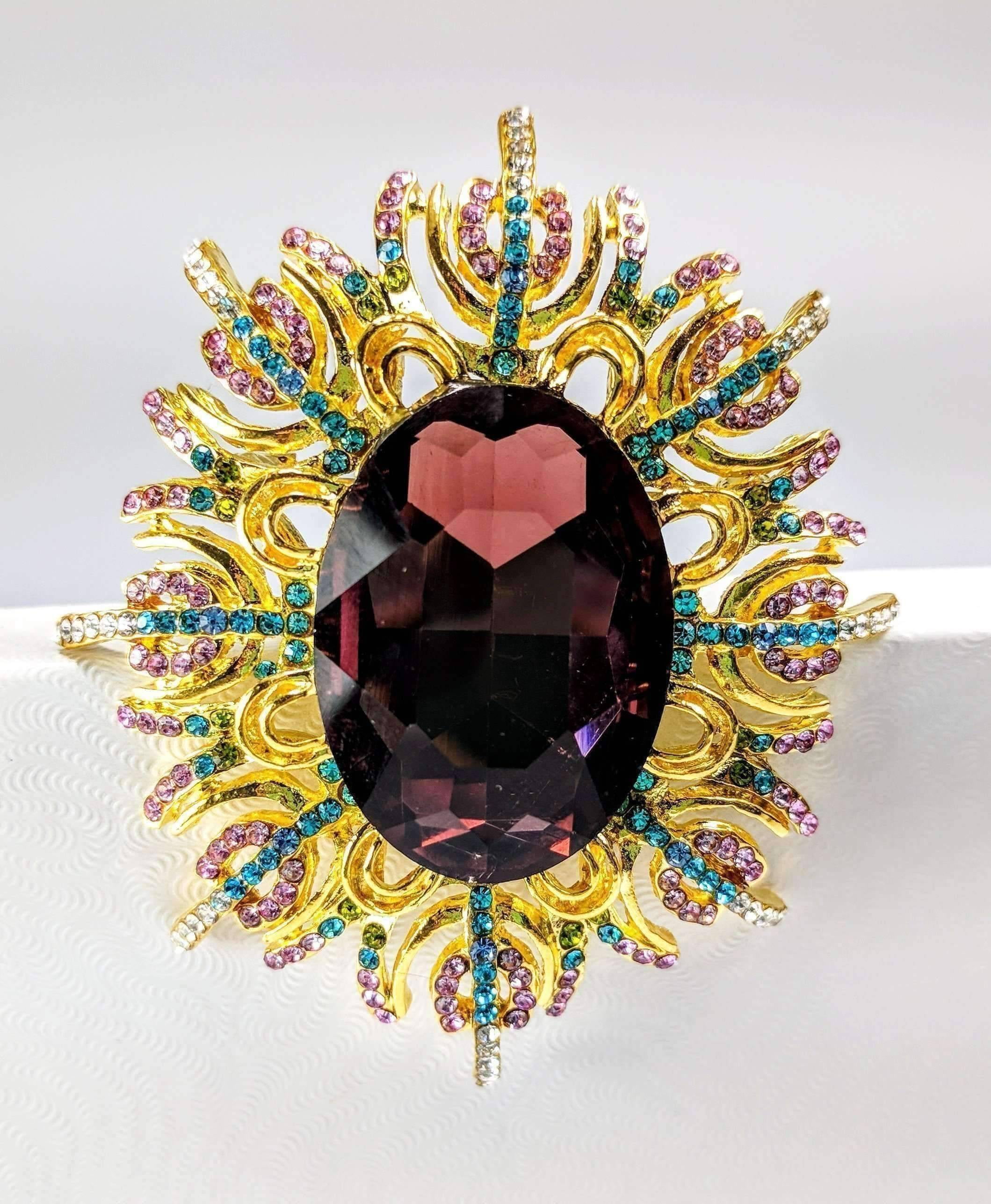 Garden of Beauty Large Crystal Encrusted Brooch Sweater Pin Flower by Feshionn IOBI