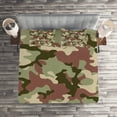 thumbnail image 3 of Ambesonne Camo Quilted Coverlet 3 Pcs, Pattern in Forest Colors, Queen Size, Dark Green Army Green, 3 of 4