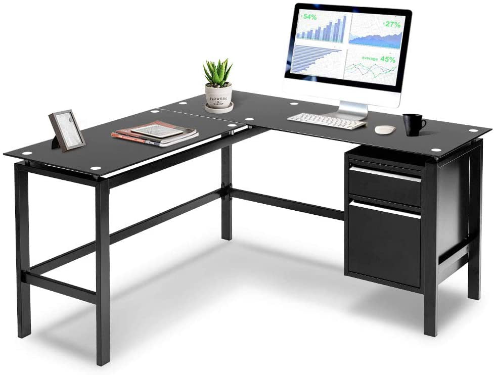 L Shaped Desk Corner Table Computer Desk with Side Storage,Black 