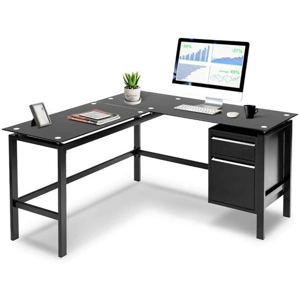 L Shaped Desk Corner Table Computer, L Shaped Glass Desk With Storage