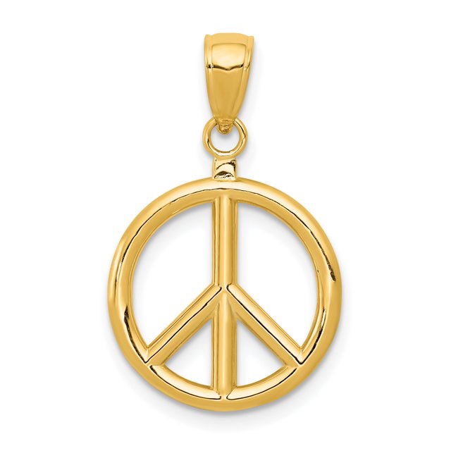 14k Yellow Gold Peace Sign Inspirational Symbol Necklace Charm Pendant
