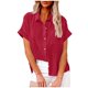 thumbnail image 4 of Camisas de Cuello en V de Manga Corta para las Mujeres Blusa Suelta con Botón de Color, Túnica de Trabajo Casual con Bolsillo para Uso Diario, 4 of 5