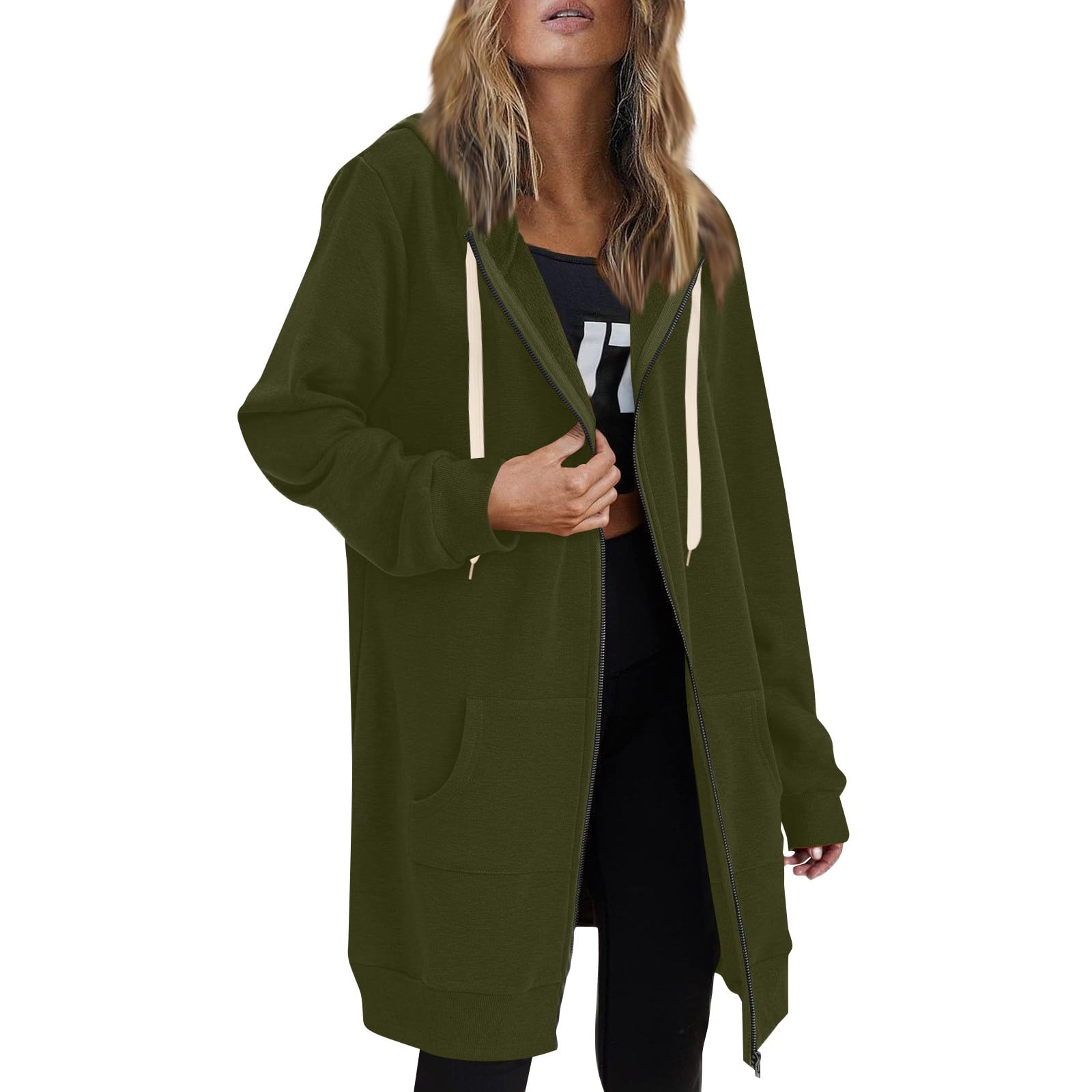 MGCWSH Hoodies for Women Zip Up Knee Length Tunic Fashion