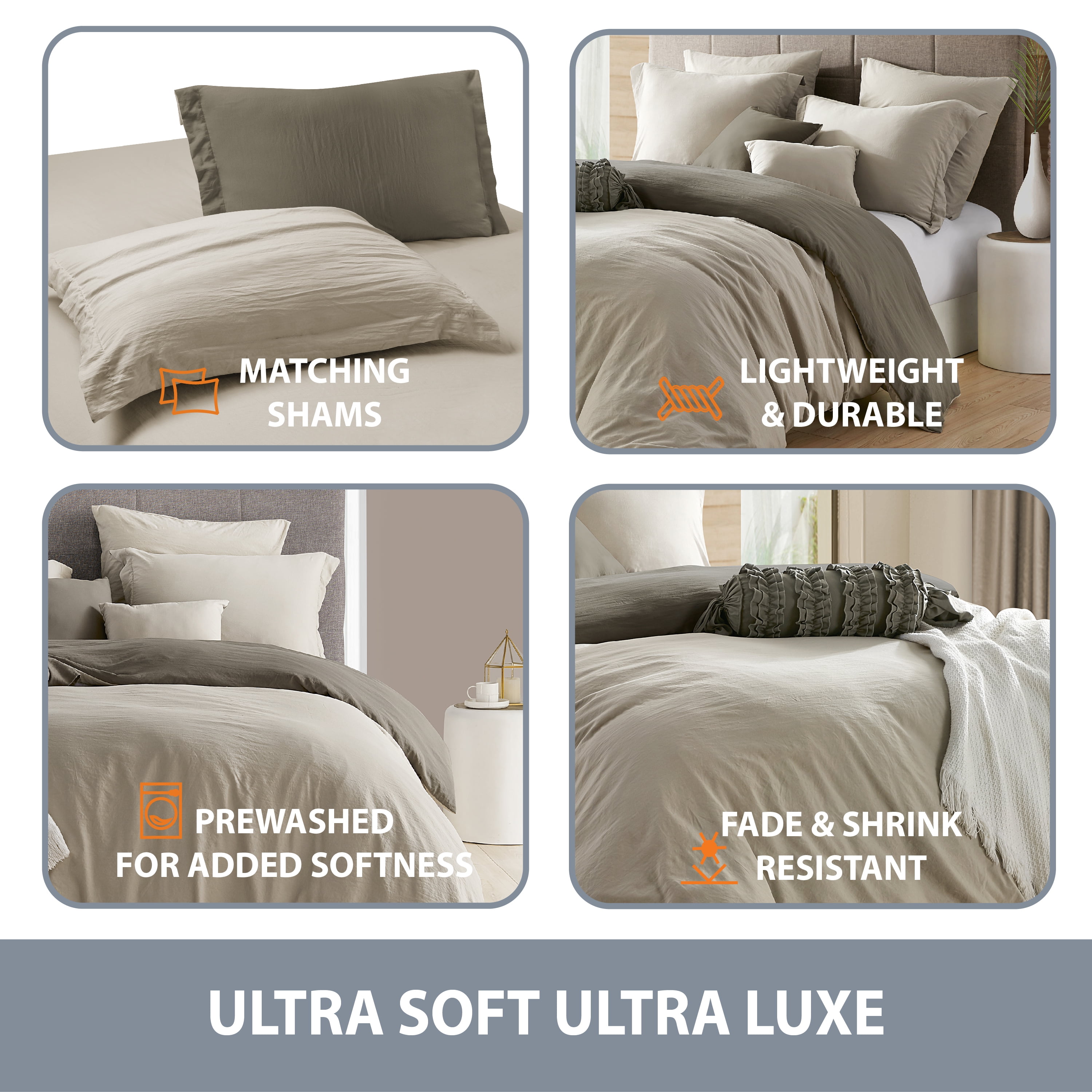 2PC Khaki/Driftwood Twin/Twin XL (68" x 90") 2 in 1 Reversible Duvet Cover & Sham Set (Comforter not Included)