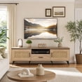thumbnail image 2 of Mid Century Modern TV Stand for TVs up to 65 Inch, Entertainment Center Media Console Table with 2 Rattan Door and Drawer,Oak, 2 of 9