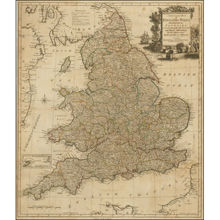 LAMINATED POSTER A General Map of England & Wales Divided into its Counties, Corrected from the best Surveys and Astronl Observations . . . 1777 POSTER PRINT 24 x