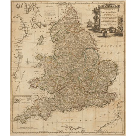 LAMINATED POSTER A General Map of England & Wales Divided into its Counties, Corrected from the best Surveys and Astronl Observations . . . 1777 POSTER PRINT 24 x (Best Souvenirs From Wales)