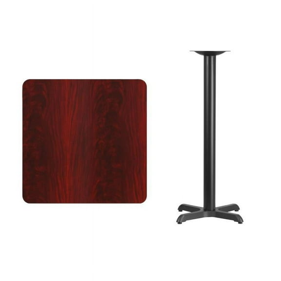 30" Square Mahogany Laminate Table Top With Bar Height X Base - Bar Height Restaurant Table