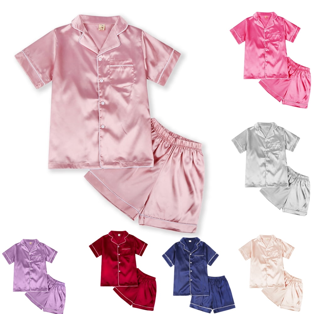Toddler Short Sleeve Shirt Children Sleepwear Suit Silk Boy Girl Kids Pajama Set 