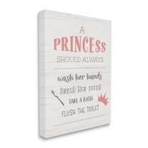 Stupell Industries Princess Bathroom Rules Good Hygiene Phrases Pink Crown Typography Painting Gallery Wrapped Canvas Print Wall Art, 36 x 48