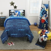Sonic the Hedgehog Kids 4 Piece Blue Reversible Comforter, Bed in a Bag, Twin