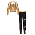 thumbnail image 2 of TiaoBug Kids Girls Metallic Zipper Long Sleeves Jacket and Shiny Striped Leggings Pants Dance Outfits Gold 12, 2 of 5