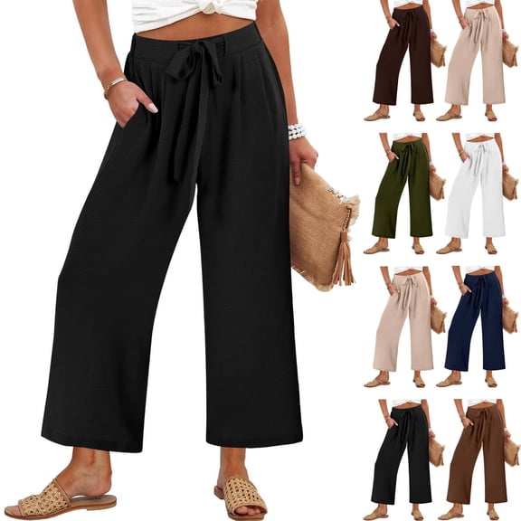 High Waisted Wide Leg Pants for Women Palazzo Trousers Gauze Casual Beach Travel Lounge Flowy Pant Summer 2026 Black S 26/27"
