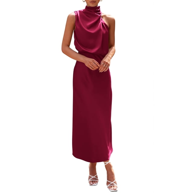 Vestido PRETTYGARDEN 2025 Verano Satén Sin Mangas Maxi XXL