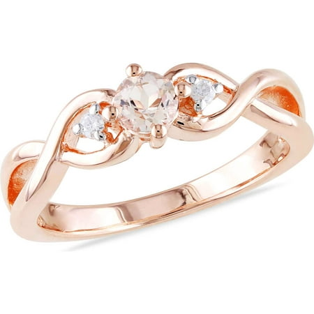 Tangelo 1/3 Carat T.G.W. Morganite and Diamond-Accent Rose Rhodium-Plated Sterling Silver Infinity Ring