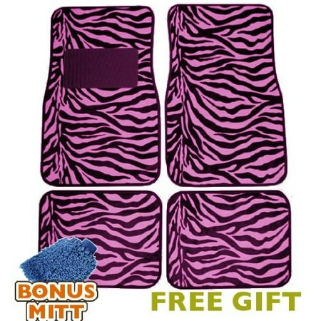 A Set Of 4 Universal Fit Animal Print Carpet Floor Mats For Cars