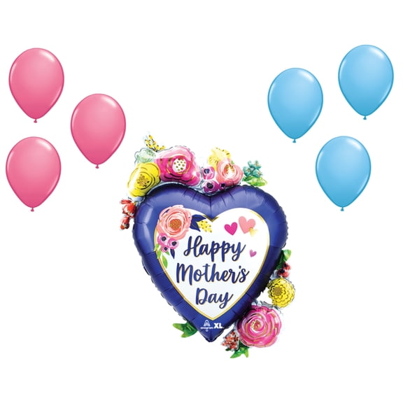 LOONBALLOON Mother's Day Theme Balloon Set, 34 Inch Mothers Day Satin Watercolor Floral Balloon and 6x Latex Balloons