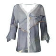 thumbnail image 5 of Dyegold Blouses For Women Dressy Casual 3/4 Flare Sleeve Lace Trim V Neck Floral Print Vintage Tunic Tops Loose Fit Shirts, 5 of 5