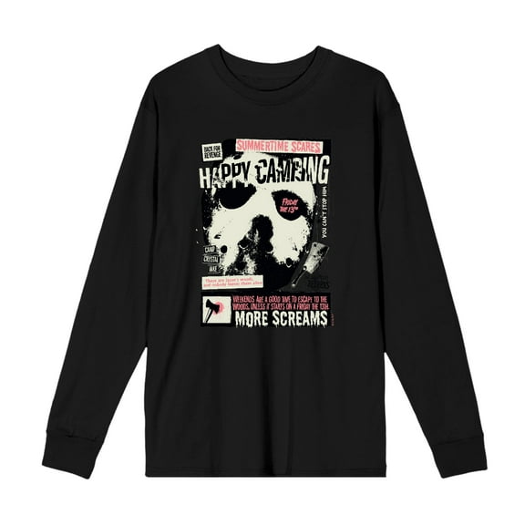 Friday the 13th Broken Mirror and Bloody Mask Adult White Crew Neck Long Sleeve Tee-3XL