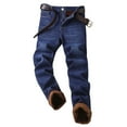 thumbnail image 5 of ZHOGXU Mens Jeans High Waist Straight Fit Plush Thickened Warm Stretch Denim Pants Trousers For Casual Daily Wear Blue 30, 5 of 6