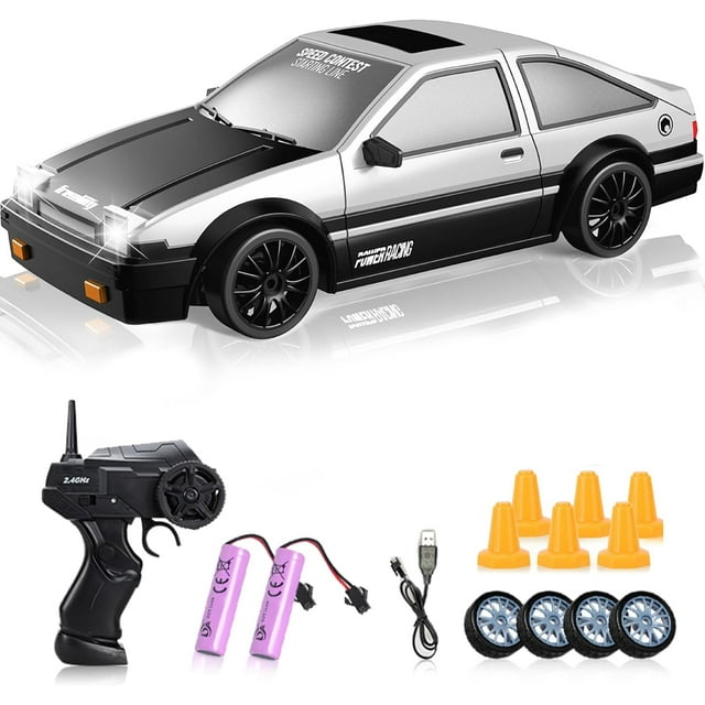 AIGIA 1:24 Scale Remote Control Car RC Drift Car 2.4GHz 4WD 15KM/H High Speed Two Batteries and Extra Tires Toys
