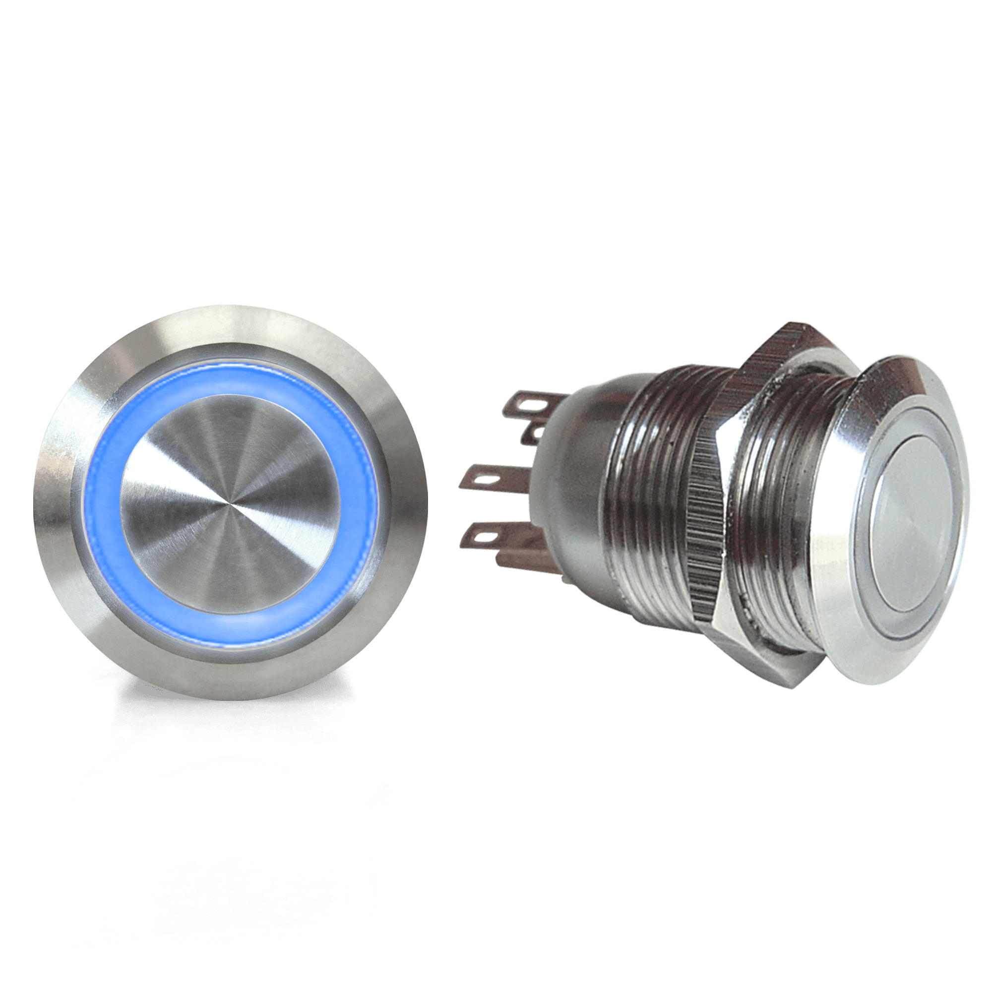 AUTOLOC POWER ACCESSORIES 512 19mm Latching Billet Button with LED Blue Ring