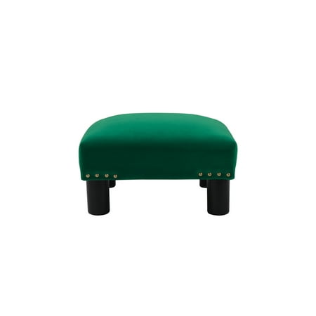 Solid Teak Footstool - Jules Square Accent Footstool Ottoman, Ultramarine Green
