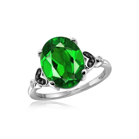 Diopside Quartz Ring - 1.55 Carat T.G.W. Chrome Diopside Gemstone and 1/20 Carat T.W. Black and White Diamond Ring