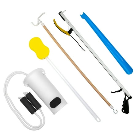 FabLife Hip Kit Daily Living Aids for Mobility  Hip Replacement Recovery  Knee and Back Surgery Includes Grabber Reacher  Bath Sponge Stick  Sock Aid  Shoehorn  Dressing Stick