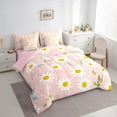 thumbnail image 4 of Homewish Girly Pink Cartoon Bedding Comforter Set 7 Pieces, Groovy Flower Floral Full Bedding Set, Kawaii Princess Style Reversible Fitted Sheet Flat Sheet, Microfiber Bedroom Decor, 4 of 8