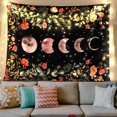 thumbnail image 2 of Tapiz de luna para colgar en la pared, tapices bohemios para decoración de pared, tapiz floral con estrella de fase de jardín iluminada por la luna para dormitorio negro 39.37''×59'', 2 of 5