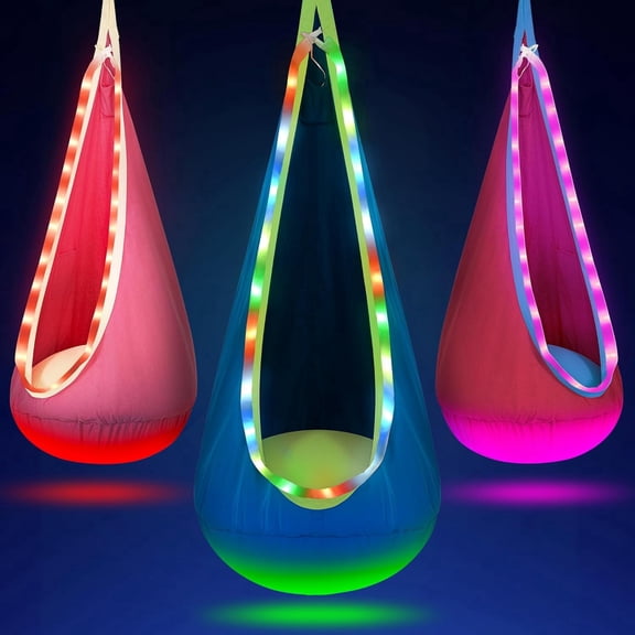 Kids Pod Swing Seat - Light Up Hammock Chair with Pillow, Indoor Outdoor Sensory Swing for Children
