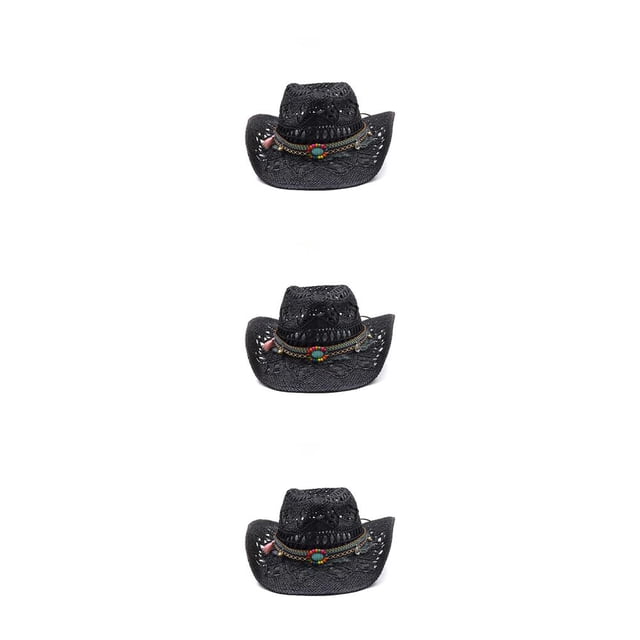 Qarigey Sombrero de paja de vaquero Tejido de ala ancha Protección solar Casual Transpirable Verano Pesca al aire libre Playa Moda Gorra de Type3 NO3